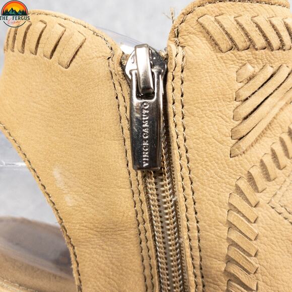 Vince Camuto Karinta Ankle Booties Tan Leather Block Heels Women's Size 8 M - Picture 10 of 10